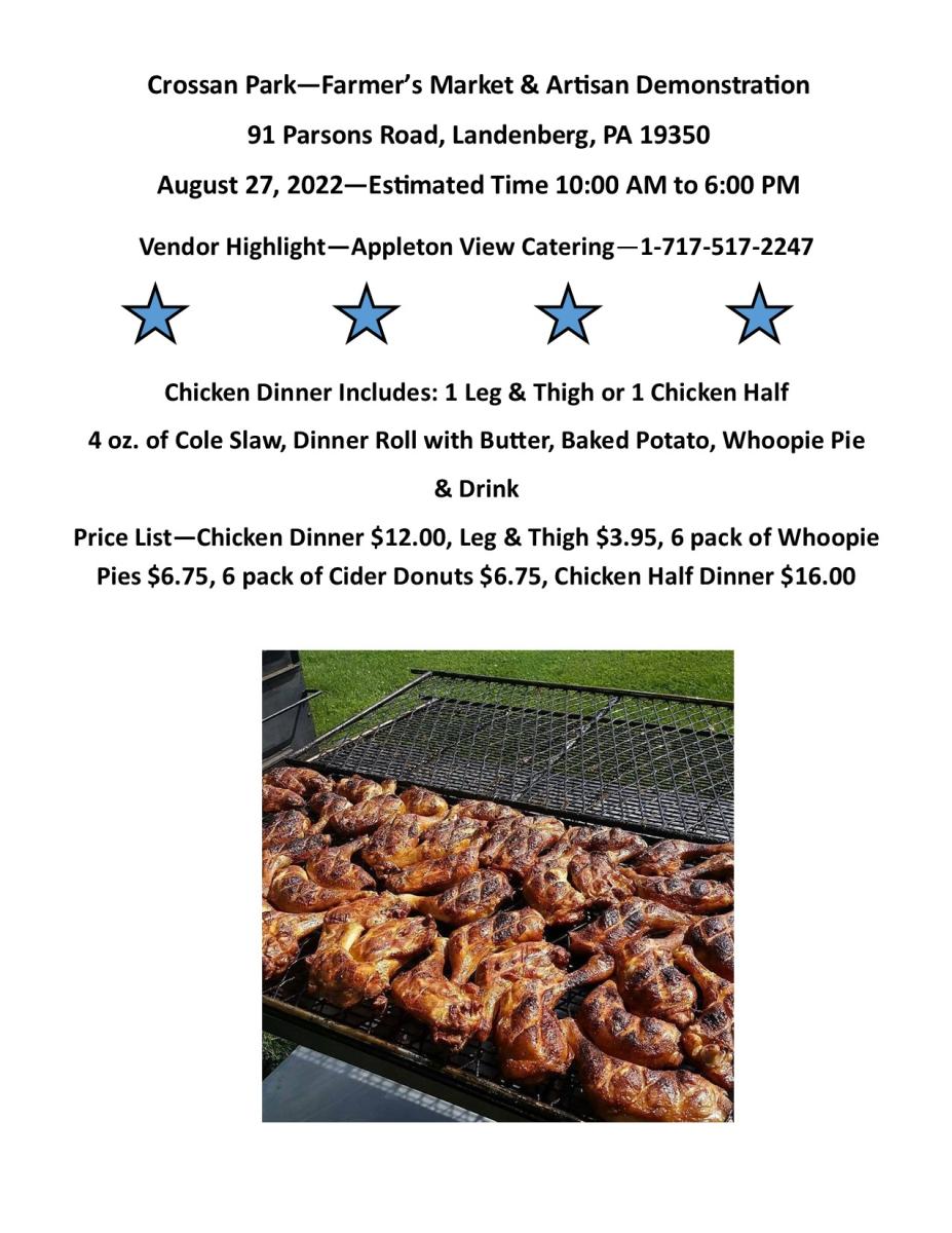 Amish BBQ - Bring your Appetite - August 27, 2022 @ Crossan Park