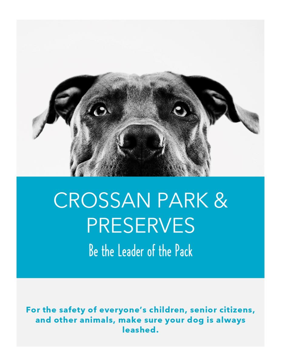 For safey of residents, keep your dog on a leash at Crossan Park &amp; Preserves