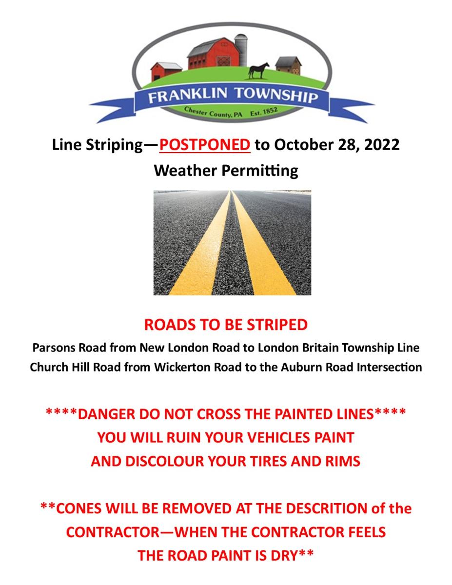 Church Hill Road and Parsons Road Line Striping Postponed - October 28, 2022