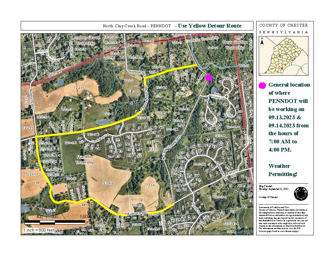PENNDOT WORK on NORTH CLAY CREEK ROAD - September 13th and September 14th, 2023