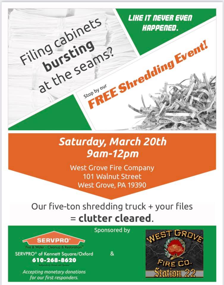 SERVPRO &amp; West Grove Fire Company Shred Event - March 20, 2021